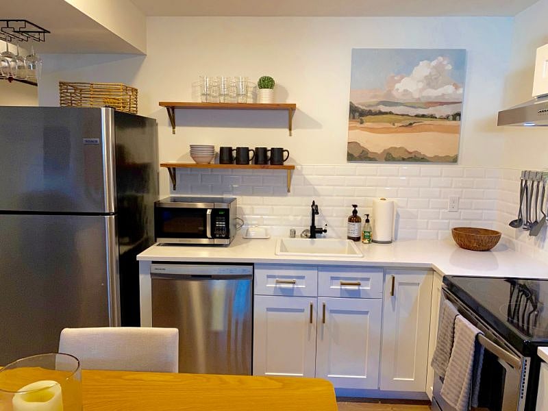 microwave, drip coffee maker, pots and pans, dishes, etc. all provided