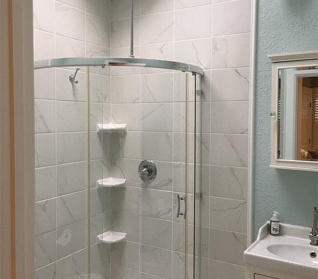 Three piece bath. Beautiful sky light above shower.