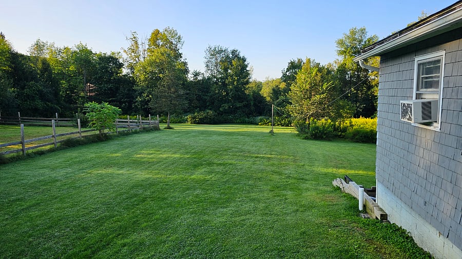 Side yard leading to a larger backyard