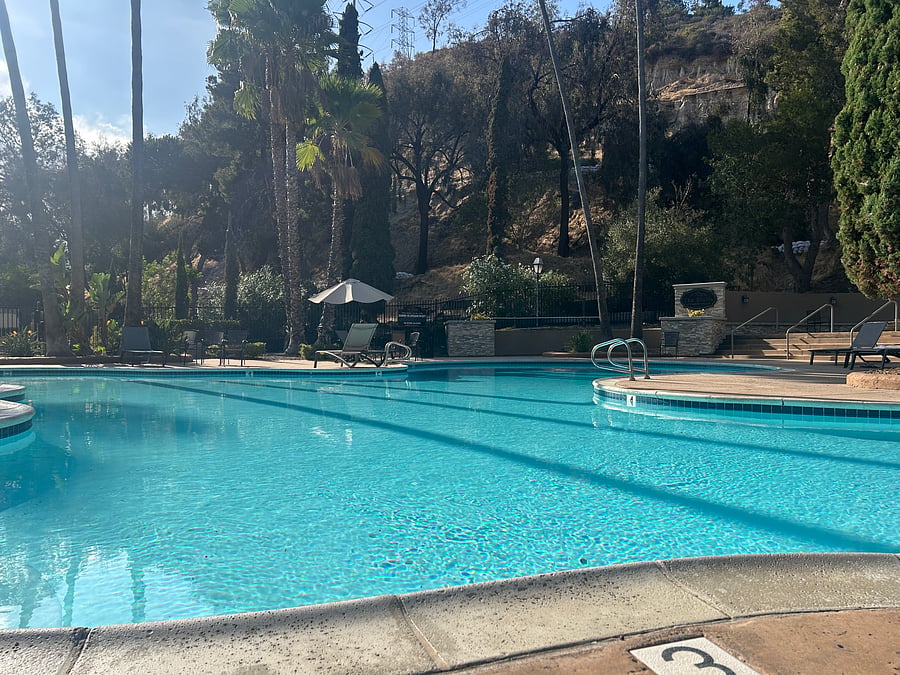 Large pool in late afternoon. Not heated in winter months.