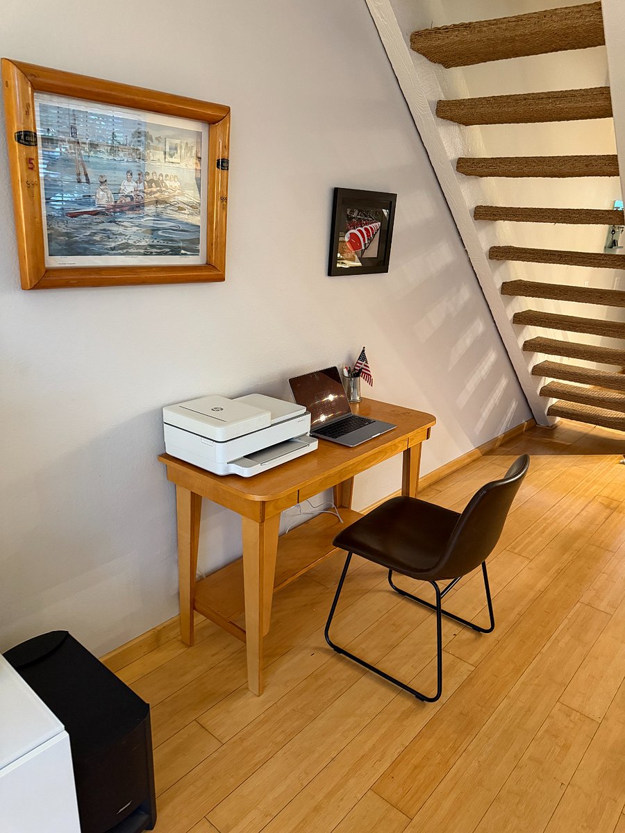 Work space, desk and printer