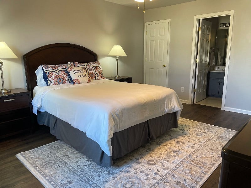 Master Bedroom with queen sized bed. Walk in closet and full bathroom.