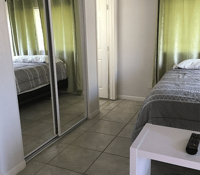 Mirrored closet doors.