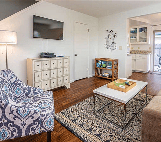 Ah, this beachy blue family room is yours to enjoy with your special people.