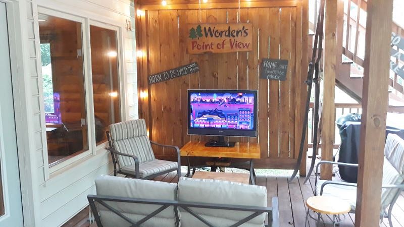 Deck with TV, grill, heater and overhead fan