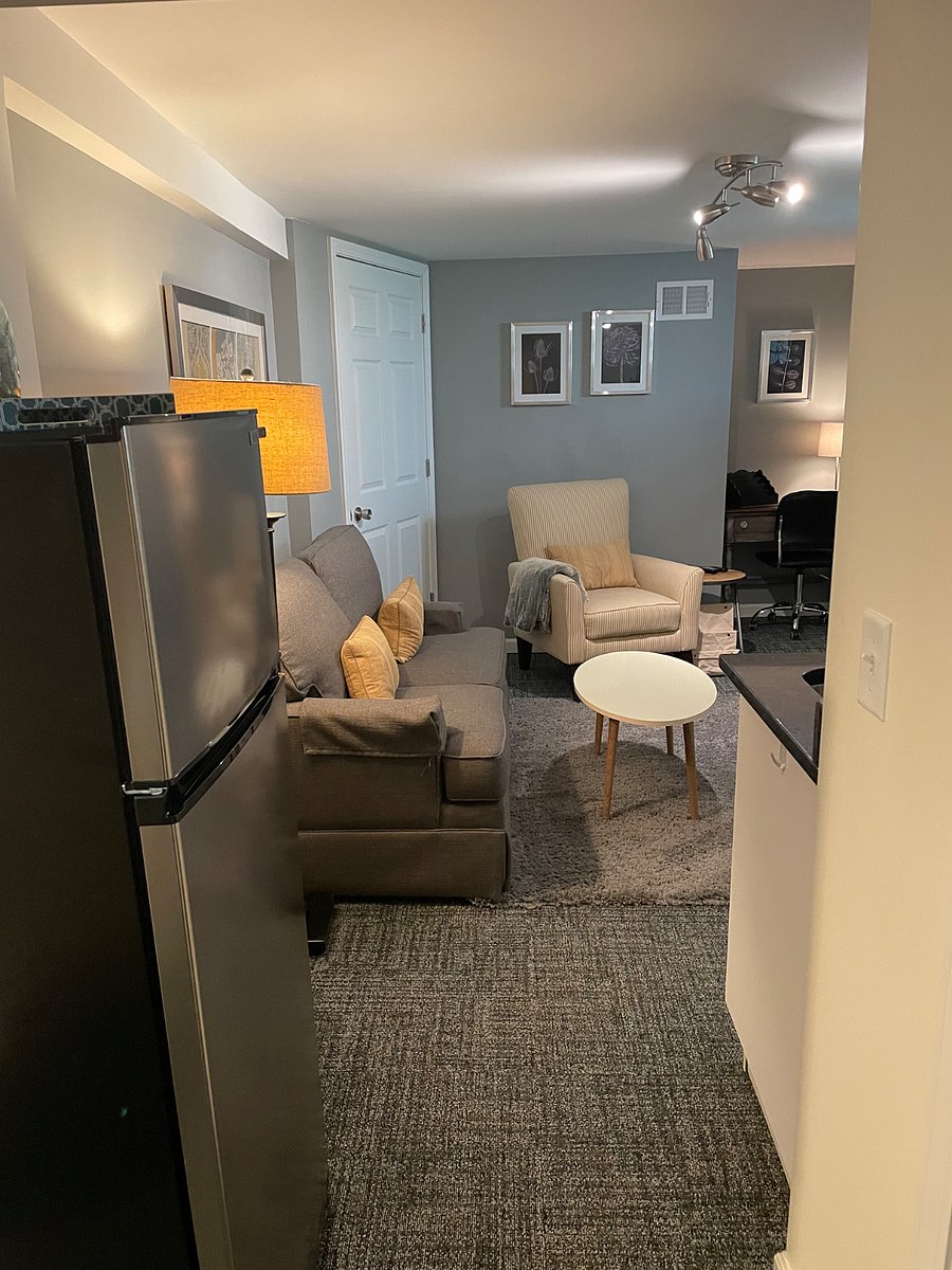 Private living space with apartment size refrigerator and freezer.