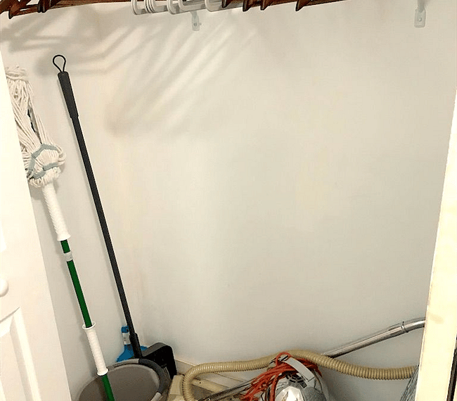 Vacuum clean, mop, and bucket.