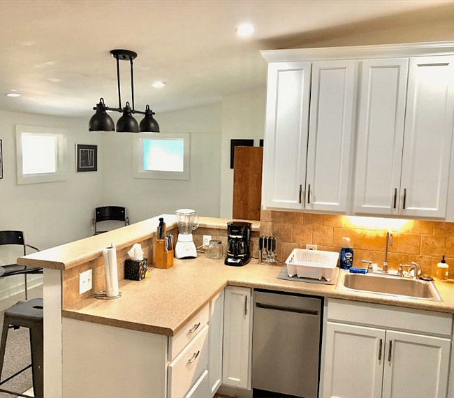 Kitchen fully appointed.
