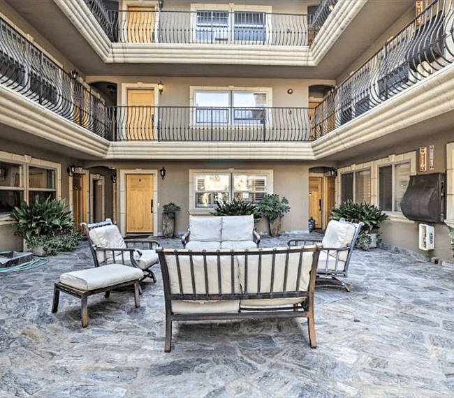 Spacious patio with lounge chairs