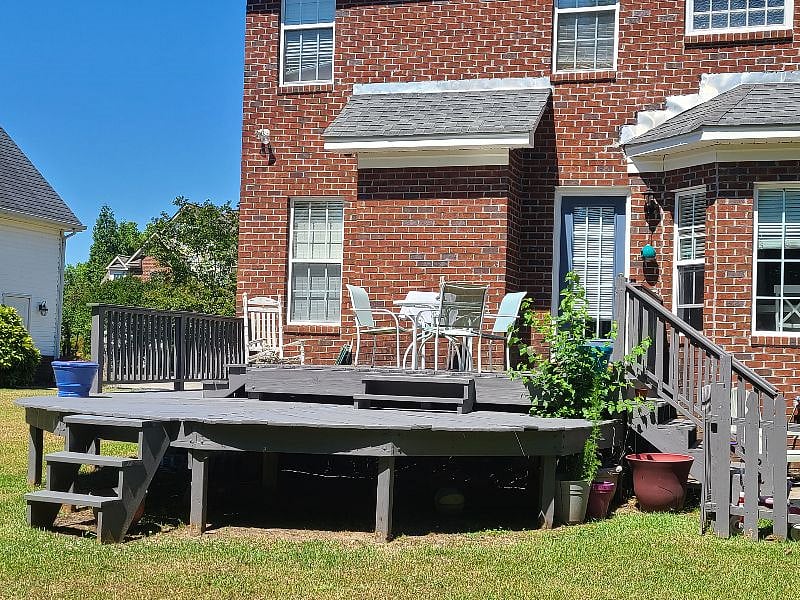 quiet, peaceful and spacious backyard, large deck and patio area.