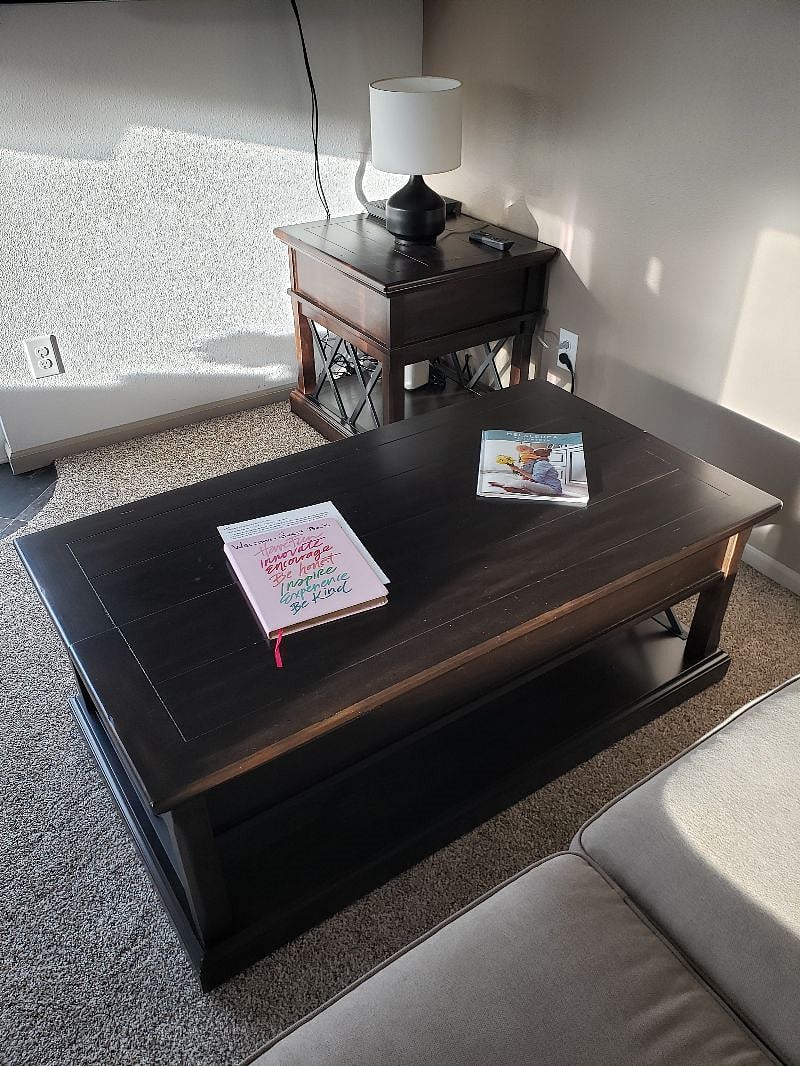 The living room coffee table with a "welcome book". We hope that you will write your remarks on how you felt at the beginning of your stay and also hope that you conclude something on your page at the end of your stay. Also on the table is a Melaleuca non-toxic products, personal care, fitness products, etc catalog...I hope that you look at it. All I do is shop direct-wholesale online through this catalog. Over 2 million people shop there every month.