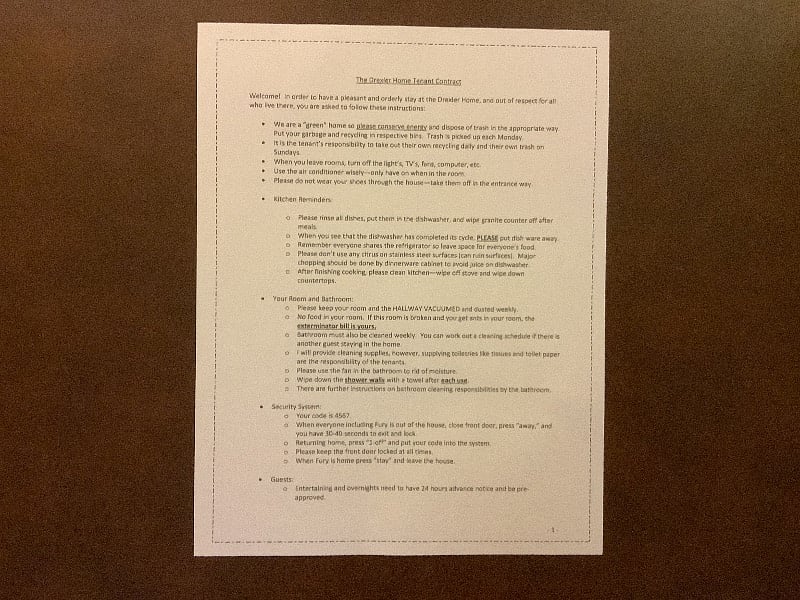 Ask for a copy of house rules. Signature required. Thank you