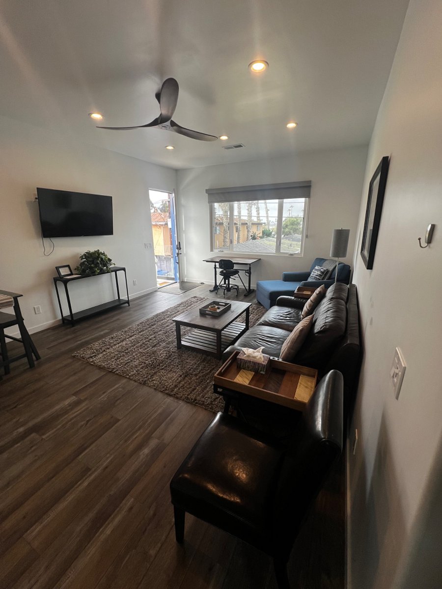 living area with work desk