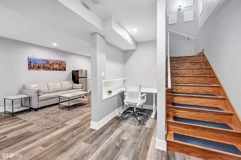 Office desk alcove. Internal stairs are locked off from both sides upstairs. The upstairs unit was previously combined as one large owner's unit. But now each floor serves as a separate unit.