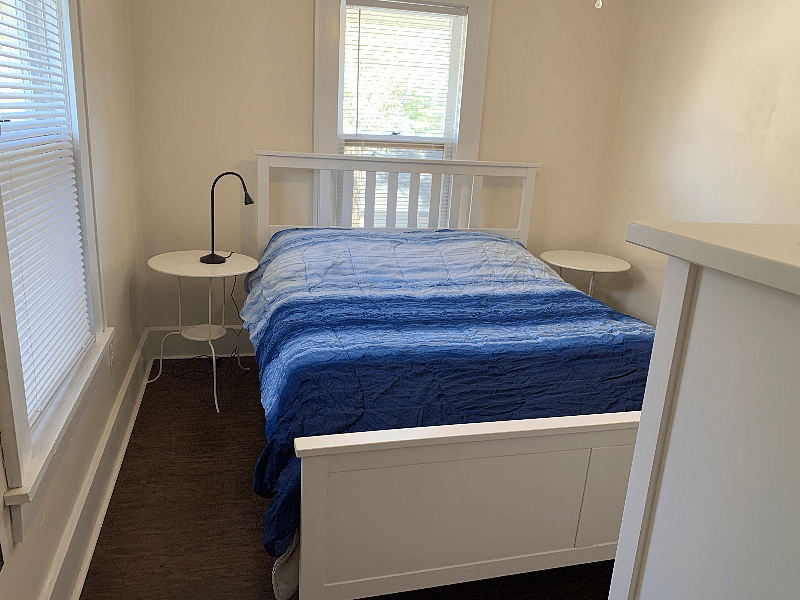New queen-size mattress, bedding and furniture.