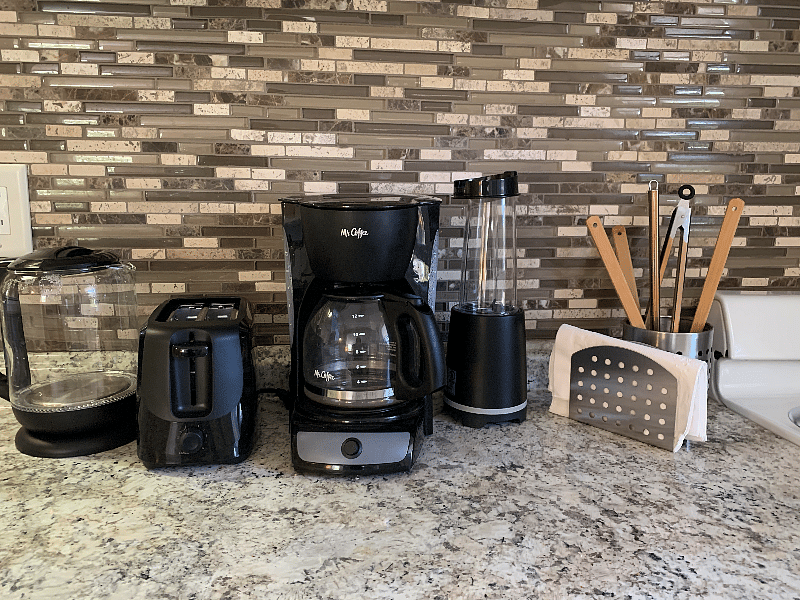 Coffee maker, toaster, bullet blender. 