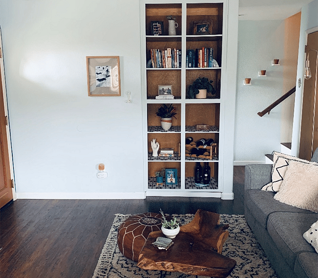 Large built in bookshelves in the living room