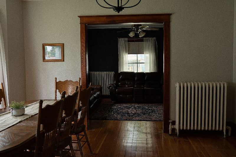 Our living room is complete with a leather reclining couch and loveseat. Our tv comes with a ruko. You will also note the radiant heat, the most comfortable kind!