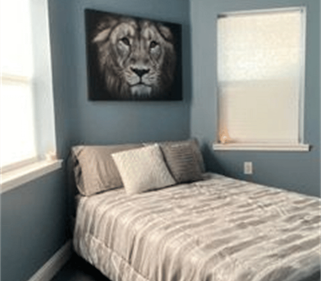Cozy and bright bedroom with full bed