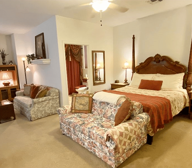Bedroom at entry to Bathroom