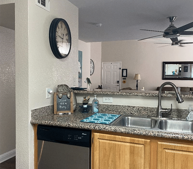 kitchen opens to dining area