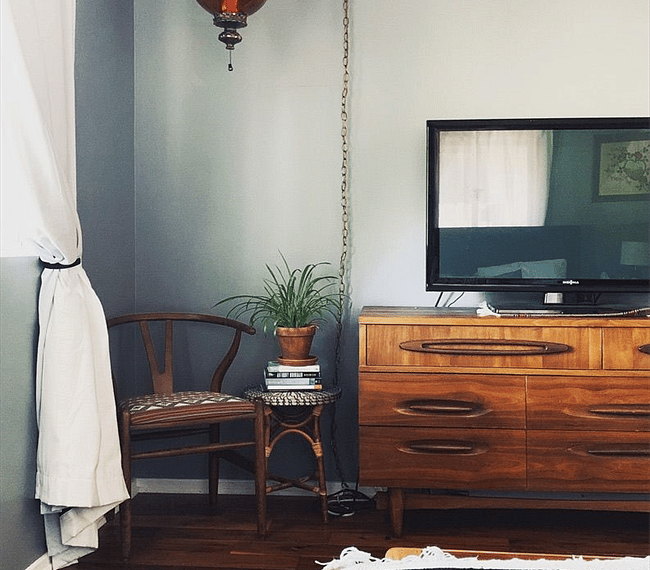 Master Bedroom. The ROKU TV has now been moved to the living room, above the fireplace.
