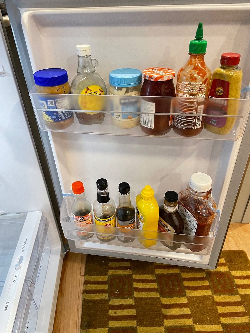 Starter-supply of refrigerator condiments.
