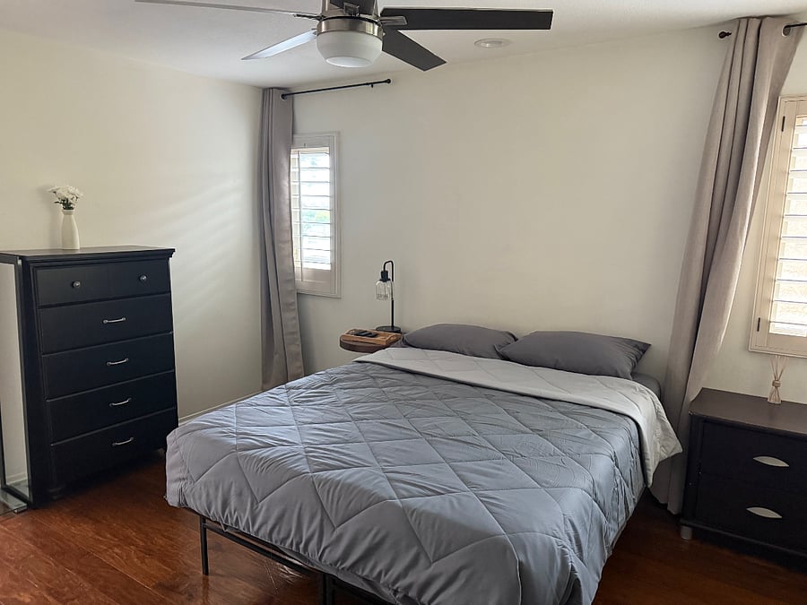 Queen size bed in master bedroom
