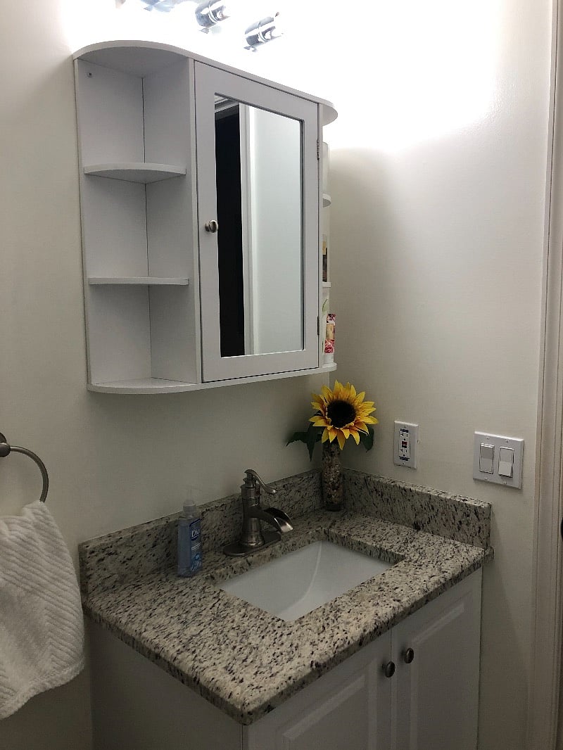  Bathroom with Medicine Cabinet. Some storage under the sink.