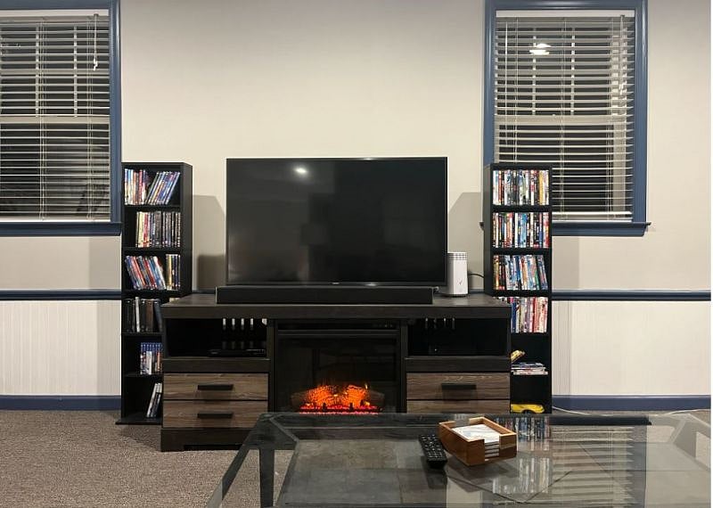 Tv with faux fireplace, supplemental heater if needed