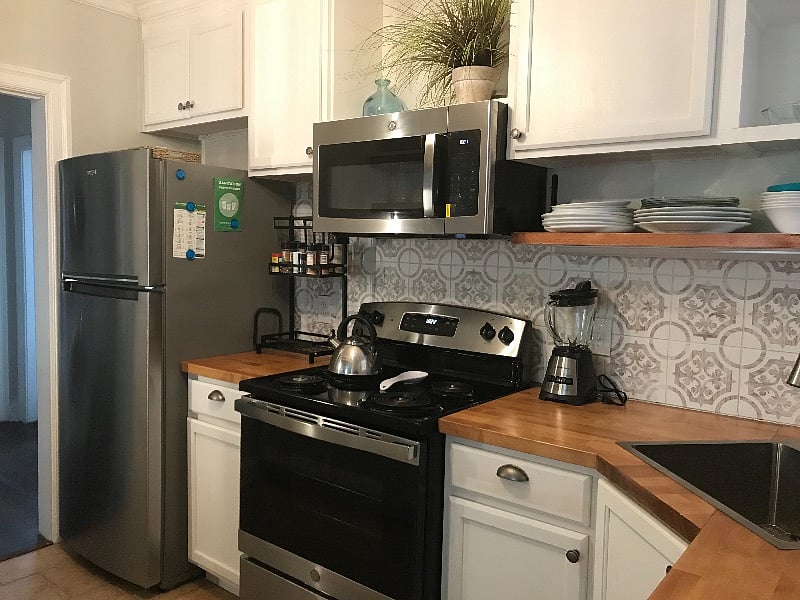 Fully equips kitchen with about all you would need to cook with. 