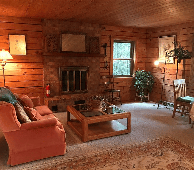 Your living room with a working fireplace.