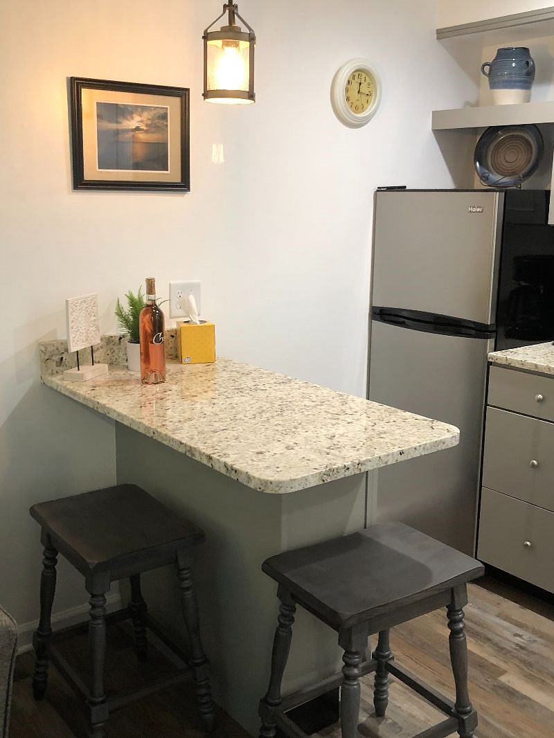 Granite bar with two stools