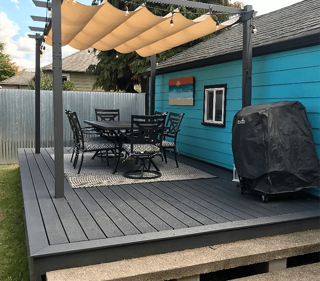 The private covered deck is a great spot to hang out with friends and grill up something yummy! There's even a firepit to warm you up!