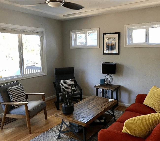 The living room is warm and comfortable!