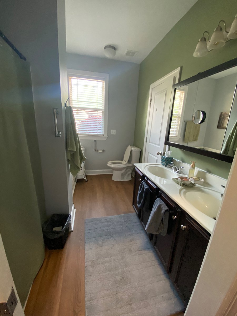 Master bathroom with shower on left and large tub behind