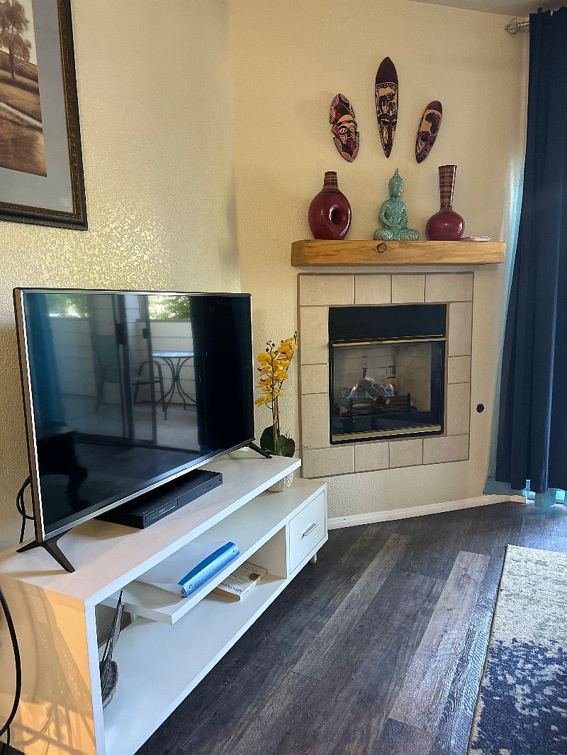 TV and gas fireplace