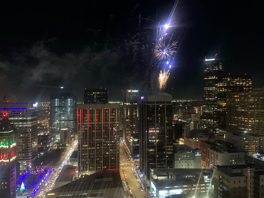 View from the patio on New Years Eve.  Denver shoots fireworks across the street. 