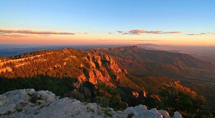 Sunset atop Sandia Mountain above Albuquerque at 10,600'