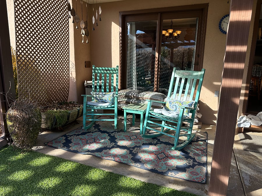 Covered patio just outside kitchen 