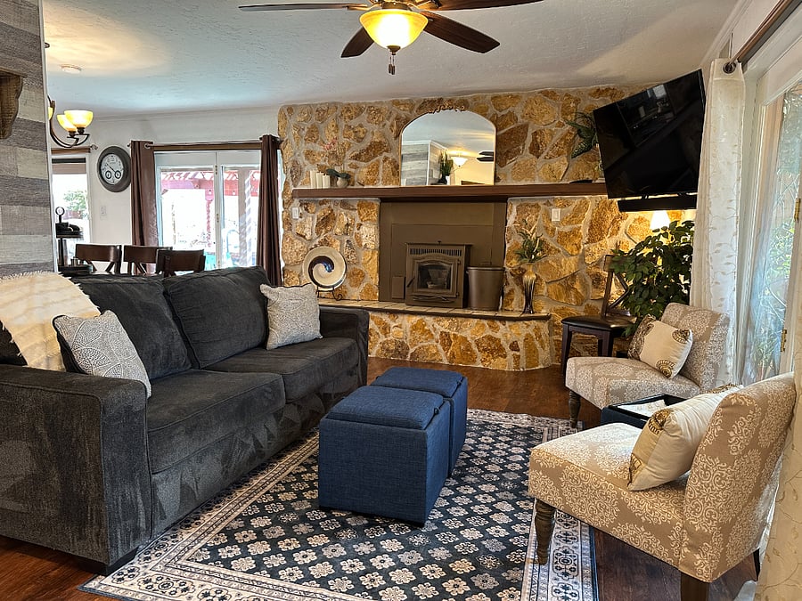 60' HDTV and new pellet stove in the family room for those chilly nights. 