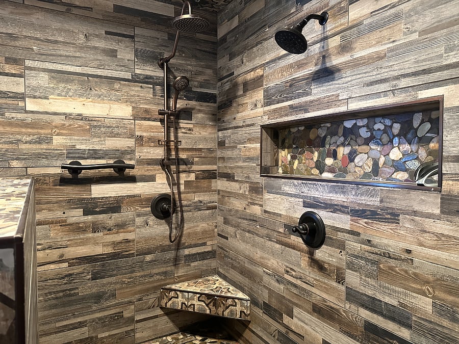 Custom dual head doorless shower in master bath