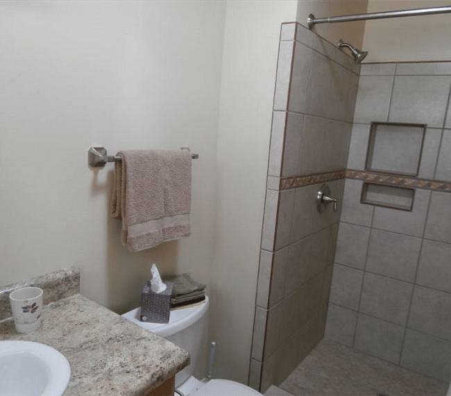 Master bedroom bathroom has walk-in shower
