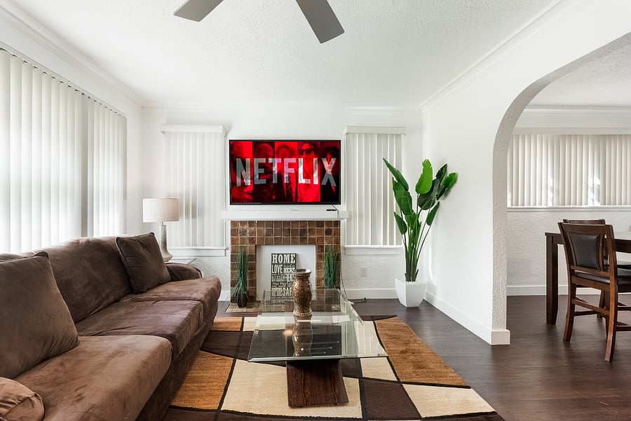 Living and entertainment space with 70 inch Smart TV