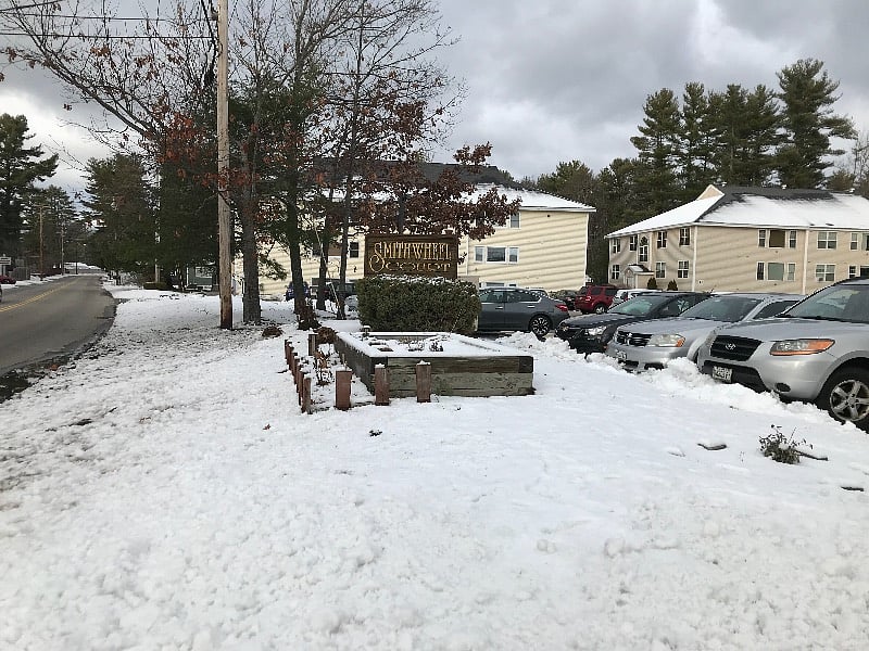 View from road while entering parking lot