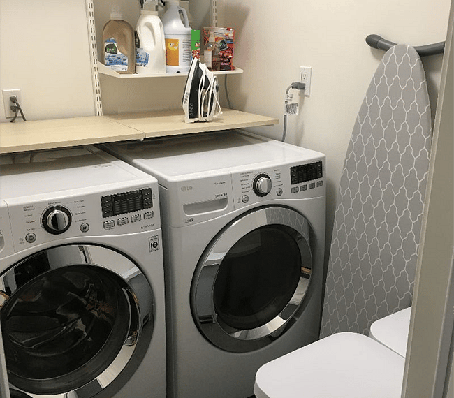Exclusive use of full-size W/D with iron and full size ironing board.