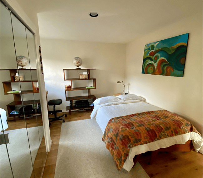 Guest Room in Bedroom Mode. Futon with Memory Foam Mattress Topper and Pillow Top Cover...WAY Comfier Than Just a Futon