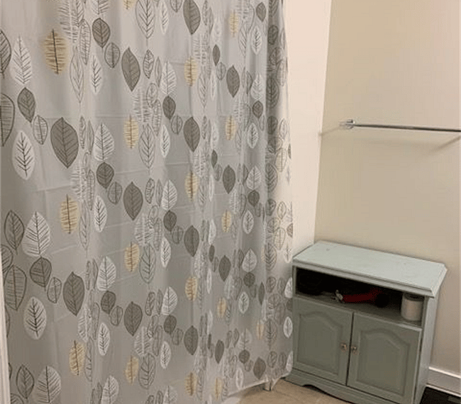 Shower curtain in bathroom