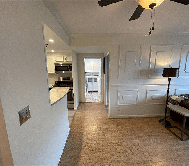 View from the living area to the kitchen