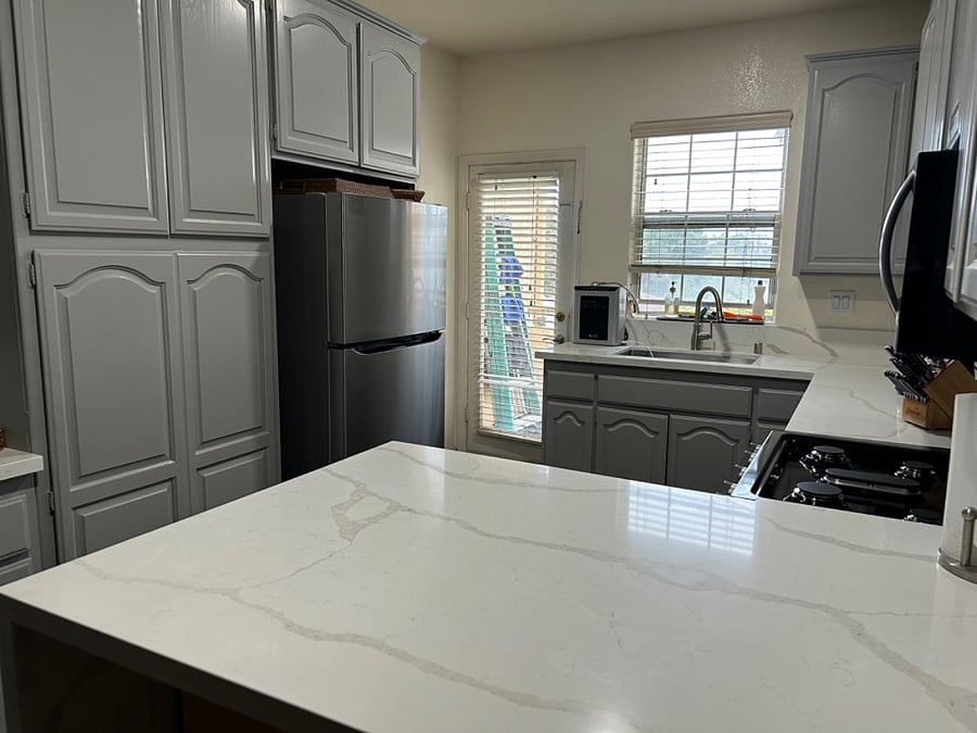 New countertops, floor, and appliances 
